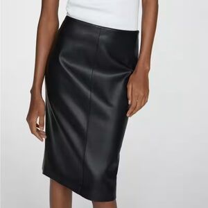 Mango Faux Leather Midi Pencil Skirt